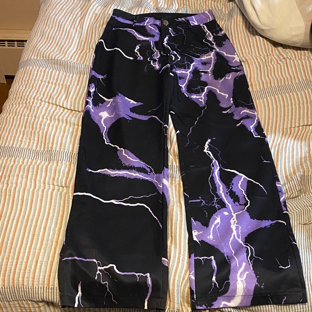 Purple and Black Lightning Print Pants